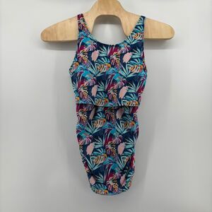 Latched Mama Nursing Swimsuit top Women XL Blue Tropical Ruched EUC
